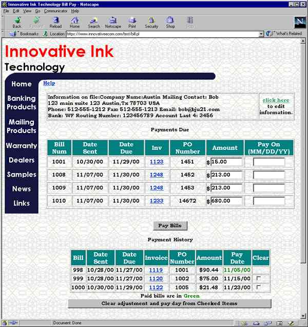 Customer Bill Summary Page